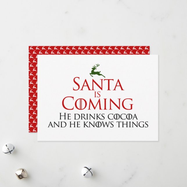 Santa Is Coming | Funny Flat Holiday Card (Front/Back In Situ)