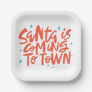 Santa is Coming to Town Holiday Design Paper Plate