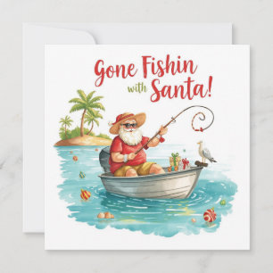 Santa is fishing Christmas Holiday  Card