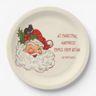 Santa is Happiness Vintage Design Paper Plate