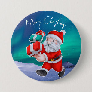 Santa is on his way Northern Lights Christmas 7.5 Cm Round Badge