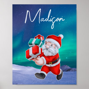 Santa is on his way Northern Lights Christmas Poster