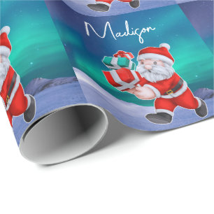 Santa is on his way Northern Lights Christmas Wrapping Paper