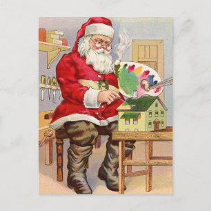 Santa Is Painting New Toy House Postcard