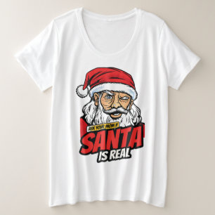 Santa Is Real – Ask Your Mom Pop Art Winking Santa Plus Size T-Shirt