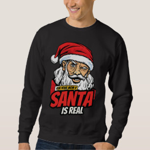 Santa Is Real – Ask Your Mom Pop Art Winking Santa Sweatshirt