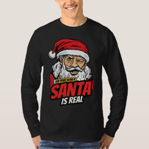 Santa Is Real – Ask Your Mom Pop Art Winking Santa T-Shirt