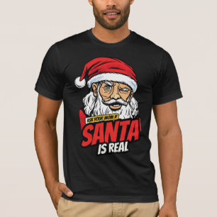 Santa Is Real – Ask Your Mom Pop Art Winking Santa T-Shirt