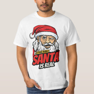 Santa Is Real – Ask Your Mom Pop Art Winking Santa T-Shirt