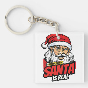 Santa Is Real – Ask Your Mum Pop Art Winking Santa Key Ring