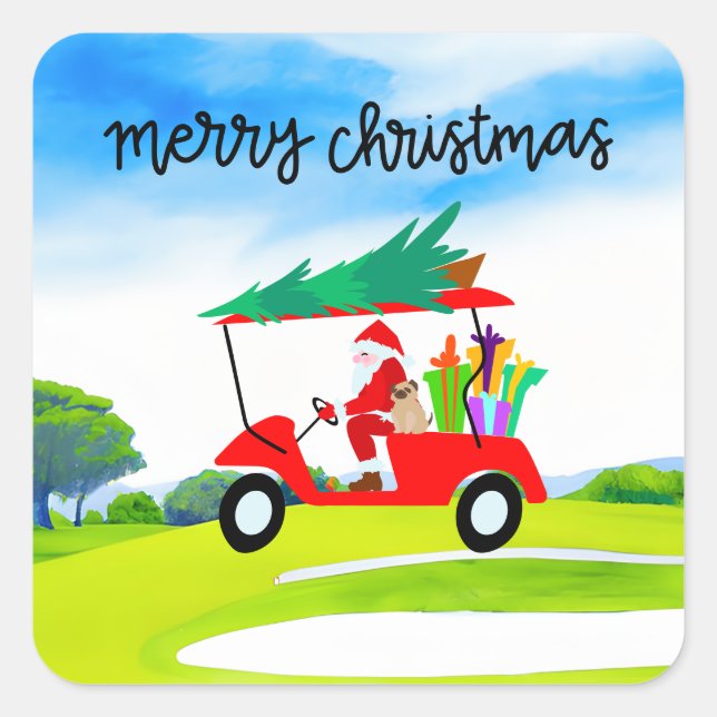 Santa is riding golf cart on Christmas Holiday  Square Sticker (Front)