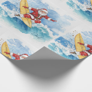 Santa is Surfing Christmas Holiday Wrapping Paper