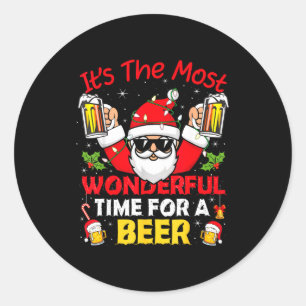 Santa It's The Most Wonderful Time For A Beer Funn Classic Round Sticker