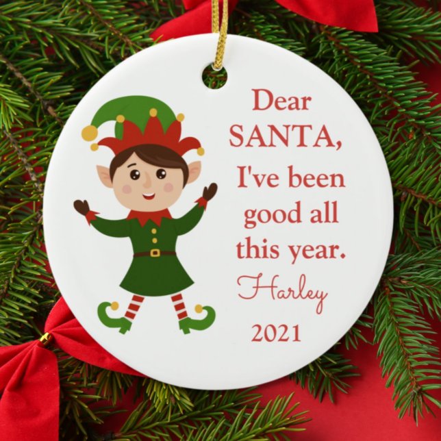 Santa I've Been Good Photo Christmas Elf Ceramic Ceramic Tree Decoration (Creator Uploaded)