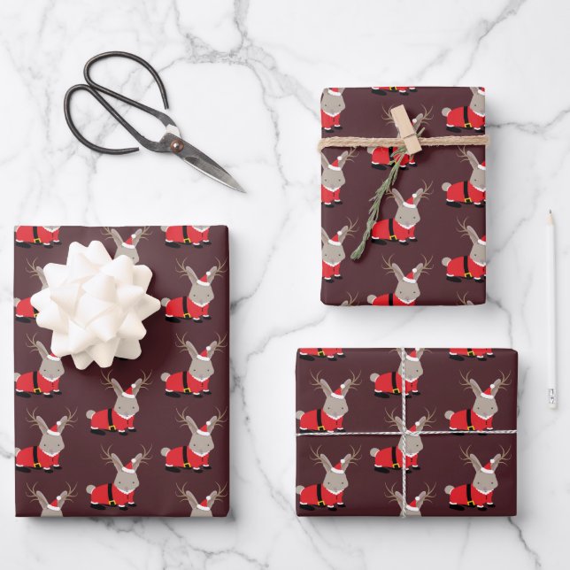 Santa Jackalope Purple Novelty Christmas Wrapping  Paper Sheet (Front)
