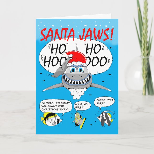 SANTA JAWS! Christmas greeting card. Shark fun. Holiday Card (Front)