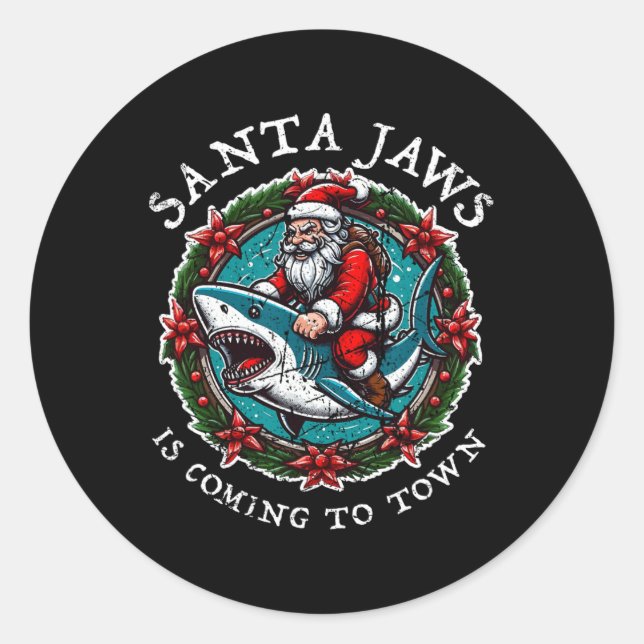 Santa Jaws Is Coming To Town Christmas Santa Jaws  Classic Round Sticker (Front)
