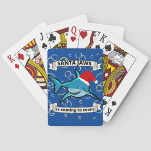 SANTA JAWS IS COMING TO TOWN funny christmas shark Playing Cards