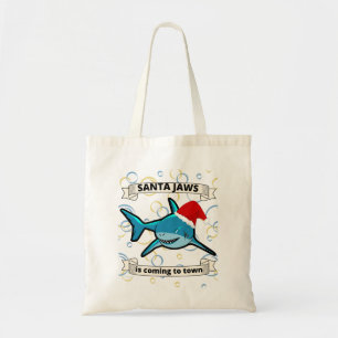 SANTA JAWS IS COMING TO TOWN funny christmas shark Tote Bag