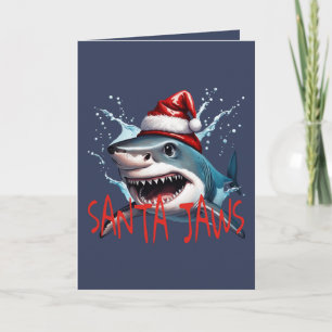 Santa Jaws Pun Quote Christmas Shark Cartoon Art Holiday Card
