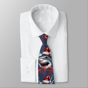 Santa Jaws Pun Quote Christmas Shark Cartoon Art Tie