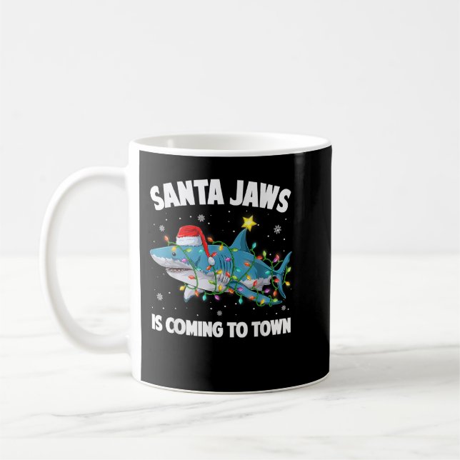 Santa Jaws Shark Christmas Lights Merry Sharkmas X Coffee Mug (Left)
