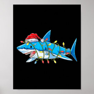 Santa Jaws Shark Christmas Lights Merry Sharkmas X Poster