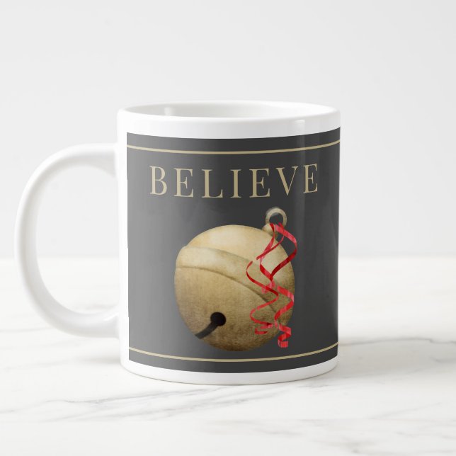 Santa JINGLE BELL,  BELIEVE Typography Large Coffee Mug (Left)