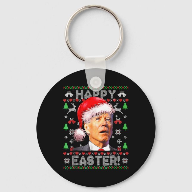 Santa Joe Biden Happy Easter Ugly Christmas 1  Key Ring (Front)