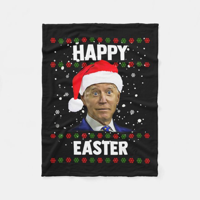 Santa Joe Biden Happy Easter Ugly Christmas Sweate Fleece Blanket (Front)