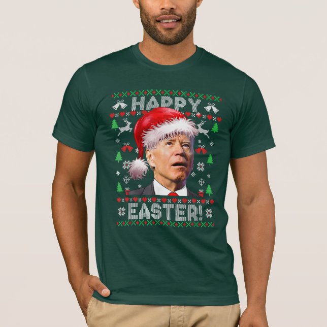 Santa Joe Biden Happy Easter Ugly Christmas T-Shirt (Front)