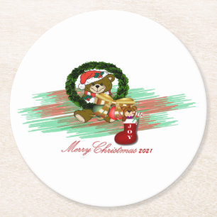 Santa JOY Sock Christmas 2021 Paper Coaster