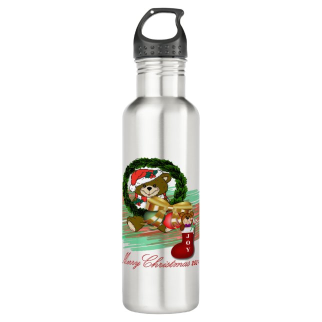 Santa Joy Sock Christmas Water Bottle (Front)