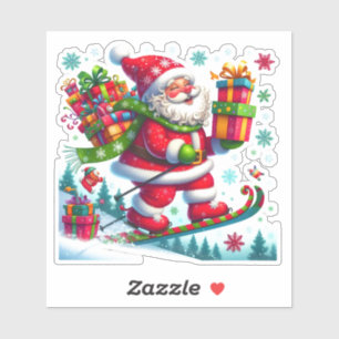 Santa Joyfully Skiing With Gifts