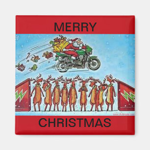 Santa Jumping Reindeer on a Refrigerator Magnet