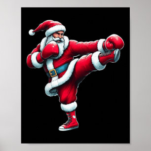 Santa Kickboxing Boxing Kicking Cool Sports Christ Poster