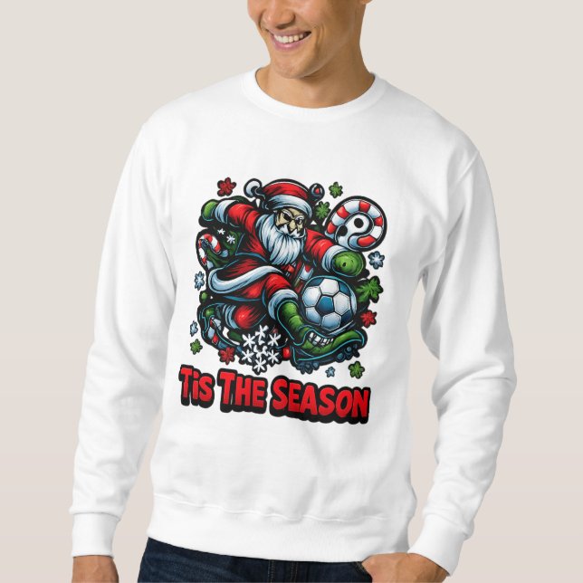 Santa Kicking Soccer Ball Christmas Holiday  Sweatshirt (Front)