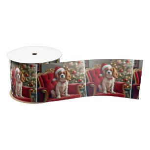 Santa King Charles Spaniel On a Red Chair Satin Ribbon