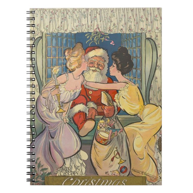 Santa Kissing Vintage Christmas Card Notebook (Front)