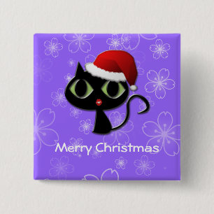 Santa kitty 15 cm square badge