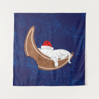 Santa Kitty and the Gingerbread Moon Tapestry