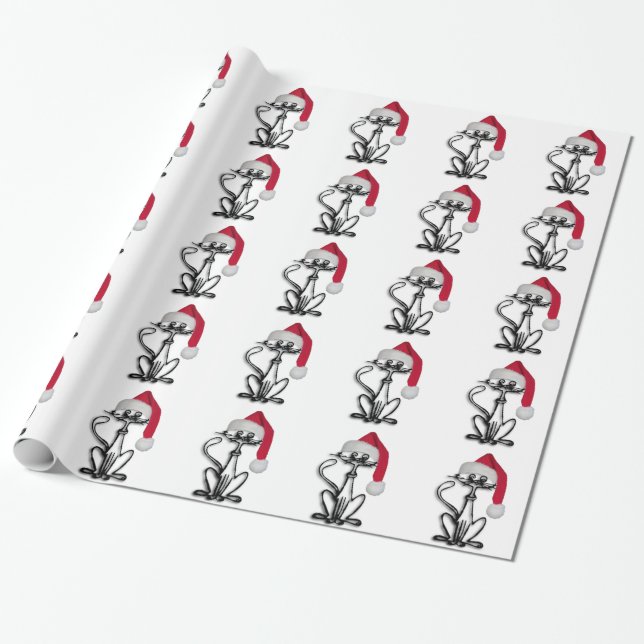 Santa Kitty Cat Wrapping Paper (Unrolled)