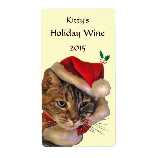 Santa Kitty Christmas Wine Label (Front)