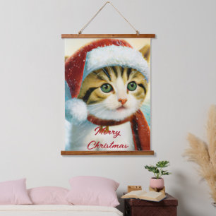 Santa Kitty  Hanging Tapestry