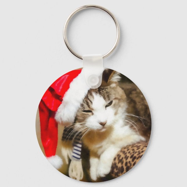 Santa Kitty Painterly Key Ring (Front)