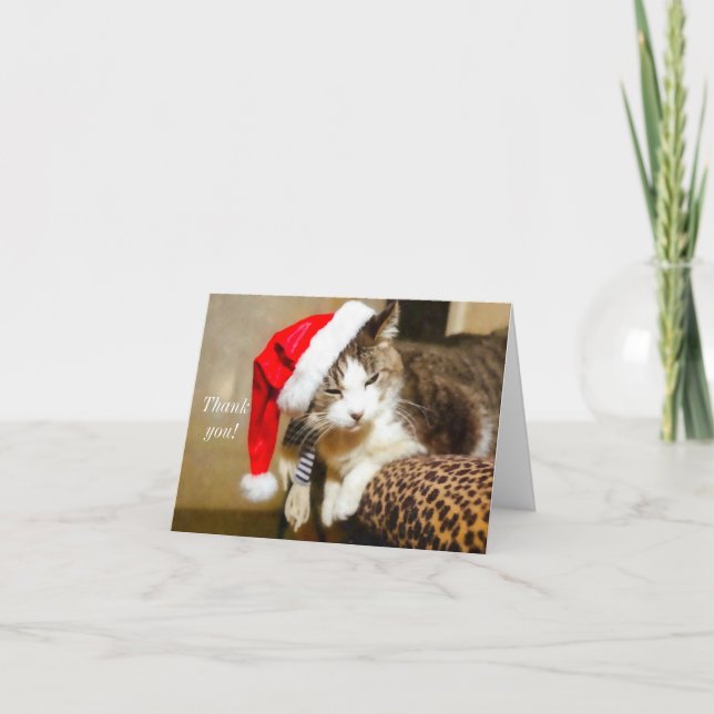 Santa Kitty Painterly Thank You Card (Front)