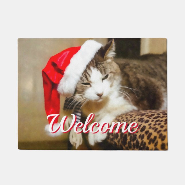 Santa Kitty Painterly Welcome Doormat (Front)