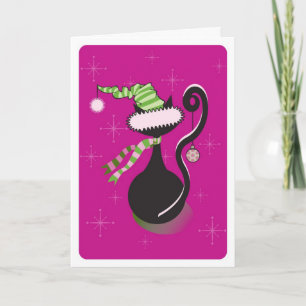 Santa Kitty Pink Card