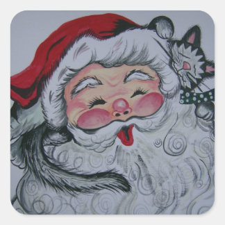 Santa Kitty Square Sticker