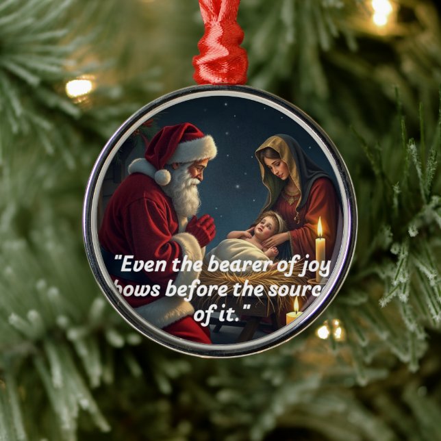 Santa Kneeling at the Manger  Metal Tree Decoration (Tree)
